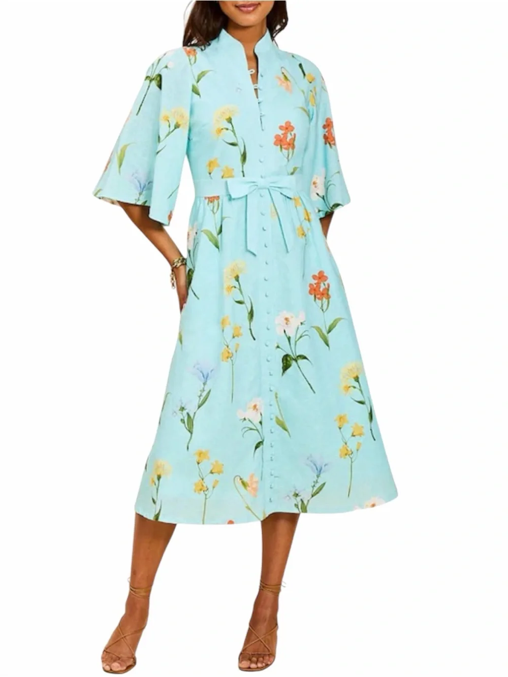 NWT Mestiza New York Carmen Garden Waltz Print Mandarin Collar Midi Dress Size 6 - Picture 1 of 9